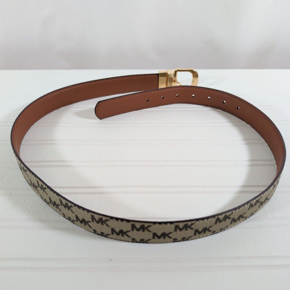 Michael Kors Reversible MK Monogram Belt Brown Gold Buckle 44" NWOT